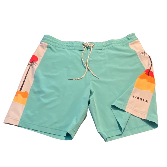 Vissla Boardshorts Mens 38 Blue Surf Drawstring Swim Poly Stretch - Picture 2 of 7